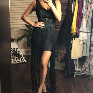Wow couture black fringe formal dress